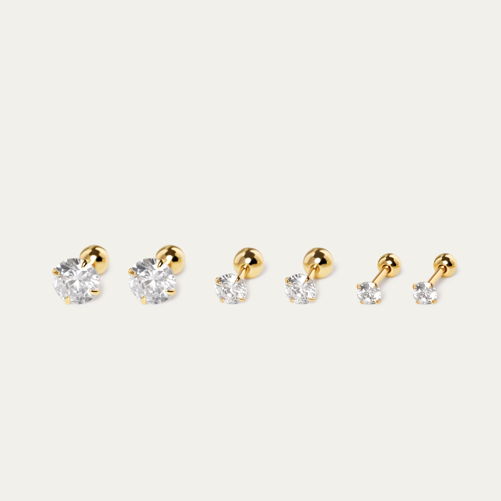 Seek Shine Sadi Tiny CZ Screw Back Ball Studs Earrings (18K Gold