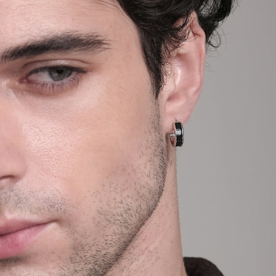 Eldo Onyx Hoops (Silver Brass)