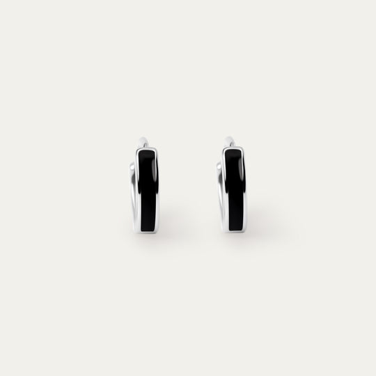 Judo Onyx Hoops (Silver Brass)