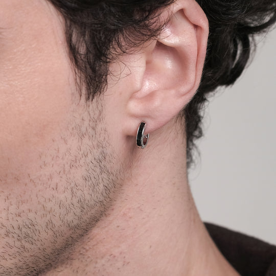 Judo Onyx Hoops (Silver Brass)