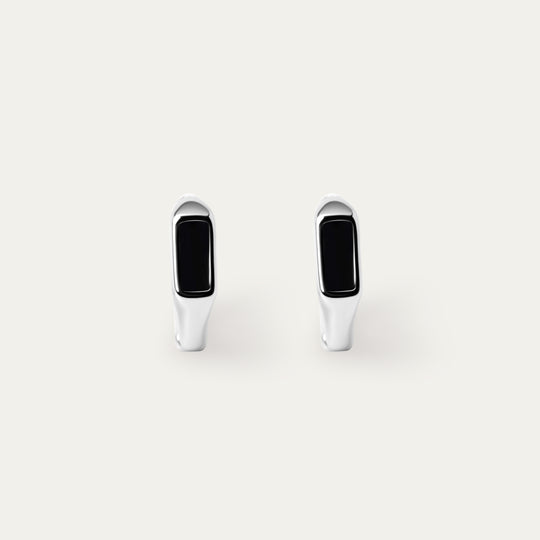 Met Onyx Hoops (Silver Brass)