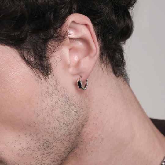 Met Onyx Hoops (Silver Brass)