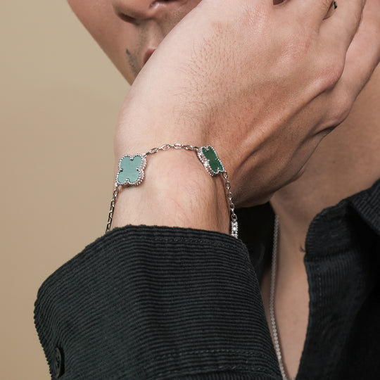 Ezi Enamel Bracelet (Silver Brass, Forest)